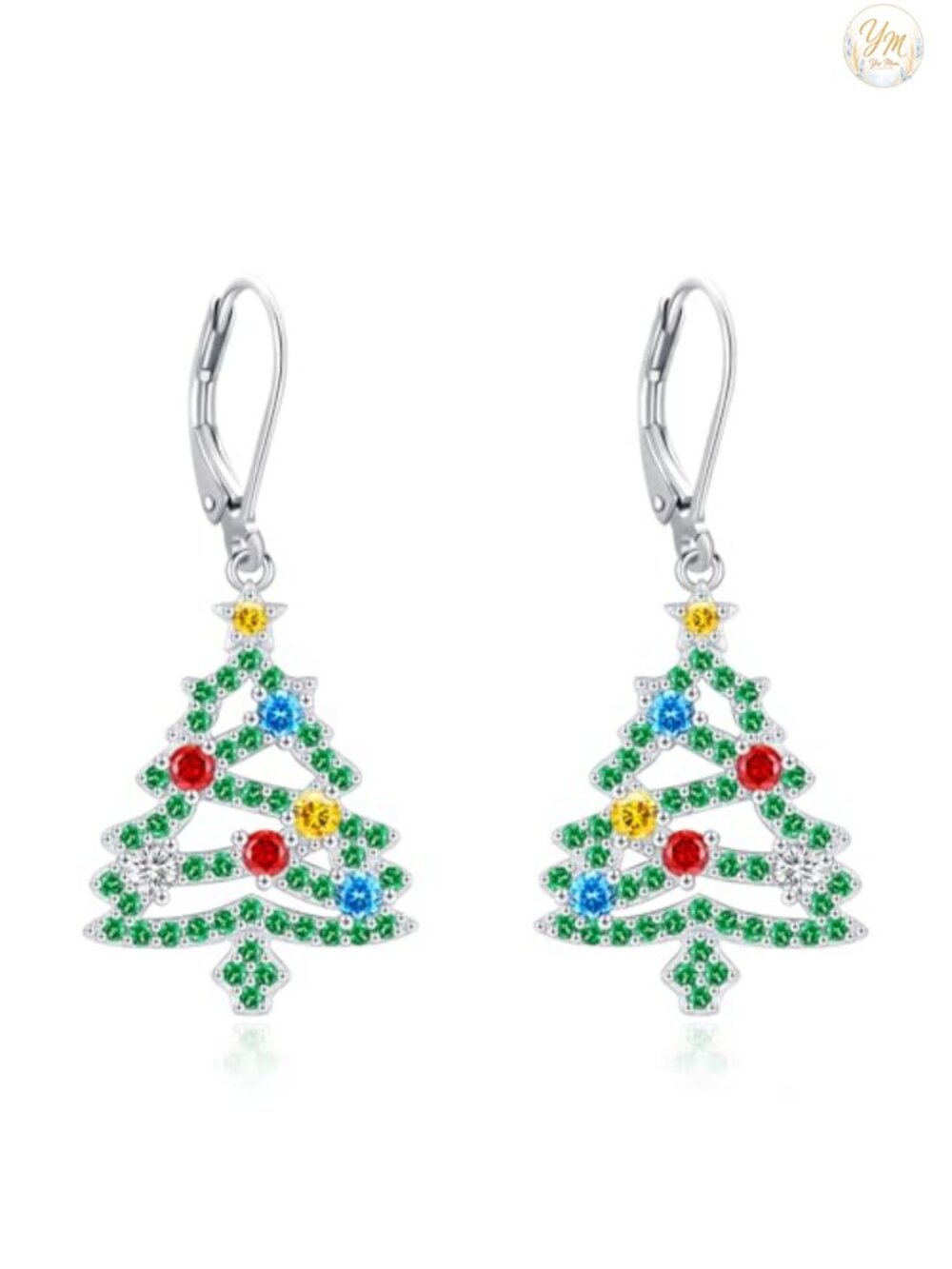 Sterling Silver Leverback Dangle Earrings Women Christmas Tree